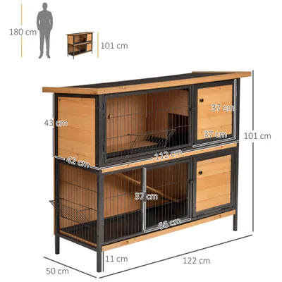 PawHut Conejera de Exterior 122x50x101 cm Madera Natural y Negro