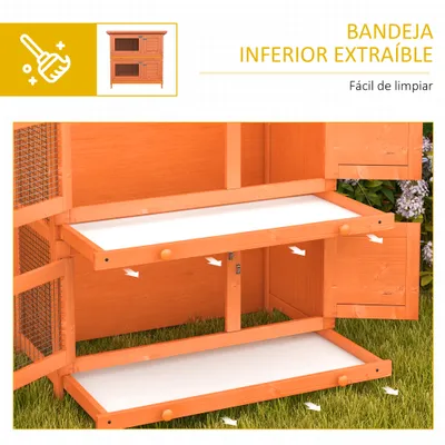 PawHut Conejera de Madera Exterior 90x45x90 cm Madera Natural