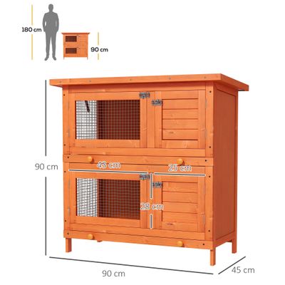 PawHut Conejera de Madera Exterior 90x45x90 cm Madera Natural