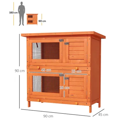 PawHut Conejera de Madera Exterior 90x45x90 cm Madera Natural
