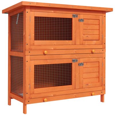 PawHut Conejera de Madera Exterior 90x45x90 cm Madera Natural