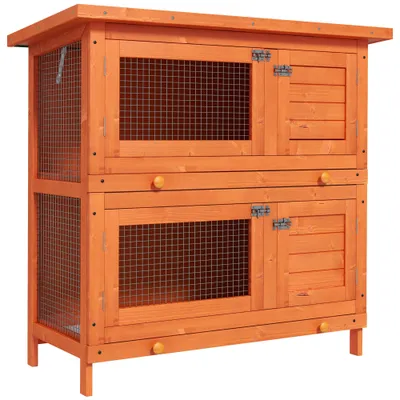 PawHut Conejera de Madera Exterior 90x45x90 cm Madera Natural