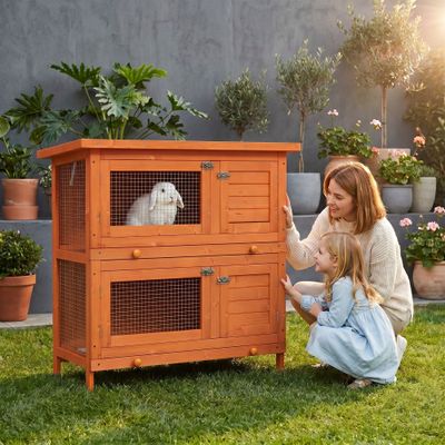 PawHut Conejera de Madera Exterior 90x45x90 cm Madera Natural