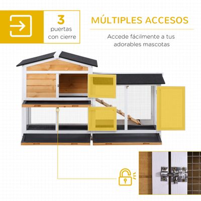 PawHut Conejera de Madera 157.4x53x93.5 cm Madera Natural