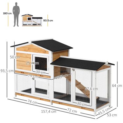 PawHut Conejera de Madera 157.4x53x93.5 cm Madera Natural