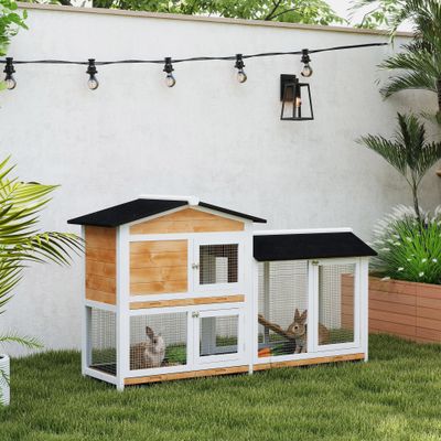 PawHut Conejera de Madera 157.4x53x93.5 cm Madera Natural