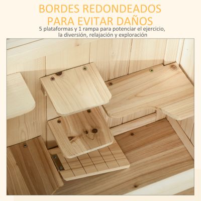 PawHut Jaula para Hámster 60x40x80cm Madera Natural