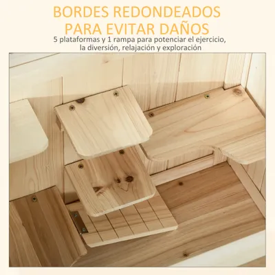 PawHut Jaula para Hámster 60x40x80cm Madera Natural