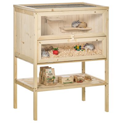 PawHut Jaula para Hámster 60x40x80cm Madera Natural