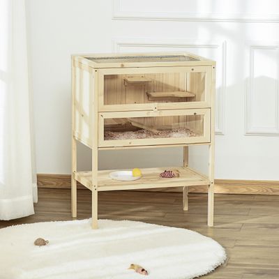 PawHut Jaula para Hámster 60x40x80cm Madera Natural