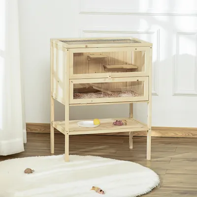 PawHut Jaula para Hámster 60x40x80cm Madera Natural