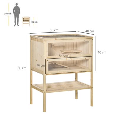 PawHut Jaula para Hámster 60x40x80cm Madera Natural