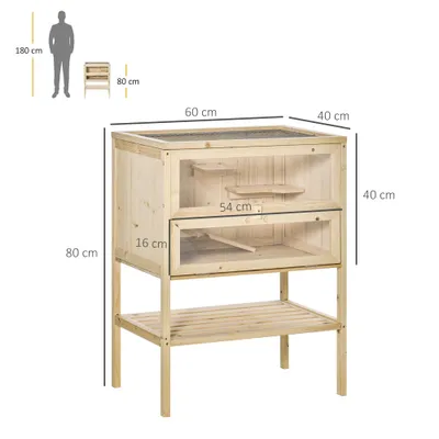 PawHut Jaula para Hámster 60x40x80cm Madera Natural