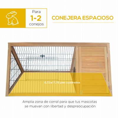 PawHut Jaula para Conejo 116x62.2x52.5 cm Madera Natural