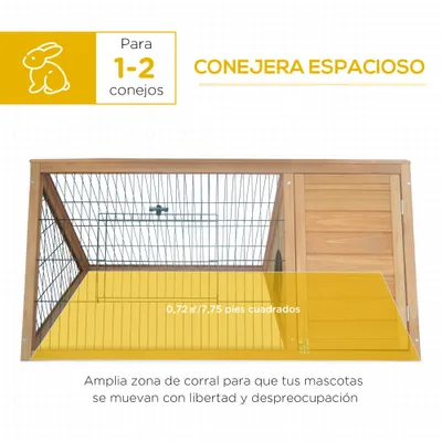 PawHut Jaula para Conejo 116x62.2x52.5 cm Madera Natural