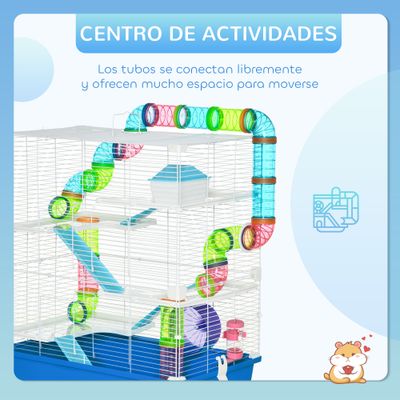 PawHut Jaula para Hámster 59x36x69 cm Azul