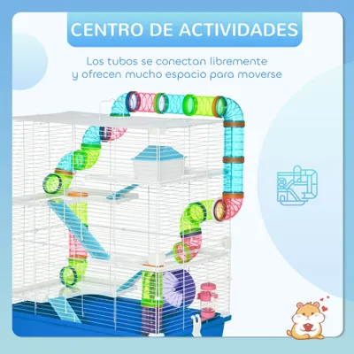 PawHut Jaula para Hámster 59x36x69 cm Azul