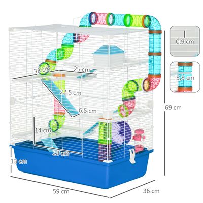 PawHut Jaula para Hámster 59x36x69 cm Azul