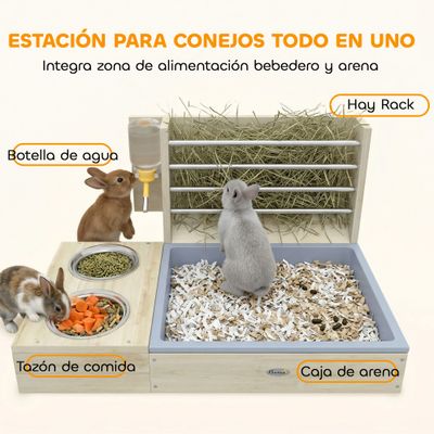 PawHut Comedero Heno Conejo 58x40x32 cm Madera Natural