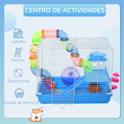 PawHut Jaula para Hámster 46x30x37 cm Azul