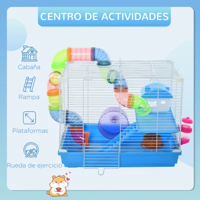 PawHut Jaula para Hámster 46x30x37 cm Azul
