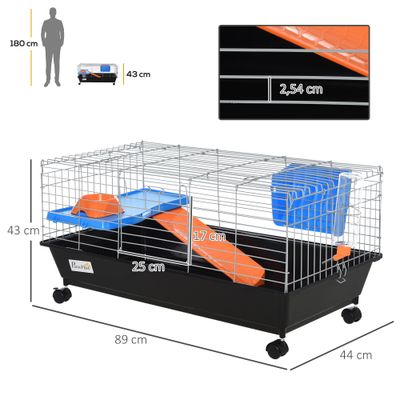PawHut Jaula para Roedores Pequeño 89x44x43 cm Negro