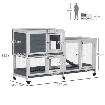 PawHut Conejera de Madera 147x45.5x88.5 cm Gris