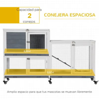PawHut Conejera de Madera 147x45.5x88.5 cm Gris