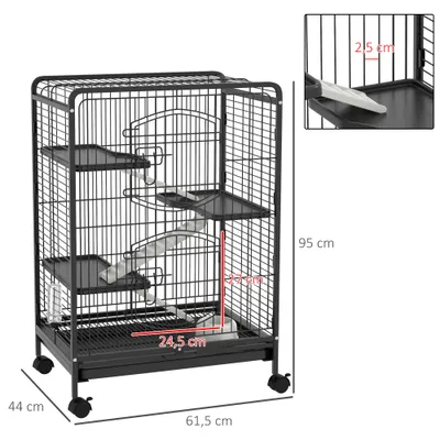 PawHut Jaula para Roedore 61.5x44x95 cm Negro