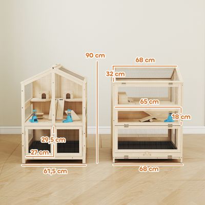 PawHut Jaula para Hámster 68x61.5x90 cm Madera Natural