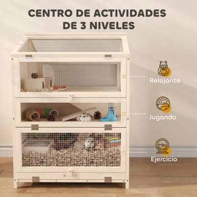 PawHut Jaula para Hámster 68x61.5x90 cm Madera Natural