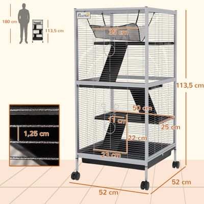 PawHut Jaula para Animale 52x52x113.5 cm Gris Claro