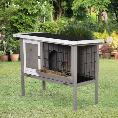 PawHut Conejera de Madera 91x46x71 cm Gris
