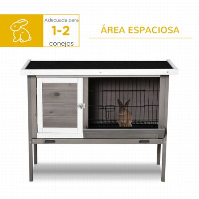 PawHut Conejera de Madera 91x46x71 cm Gris