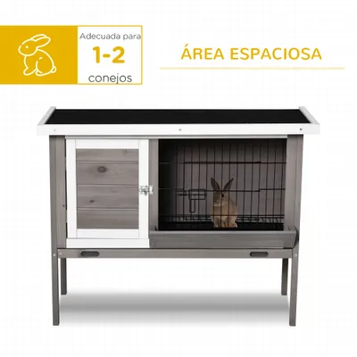 PawHut Conejera de Madera 91x46x71 cm Gris