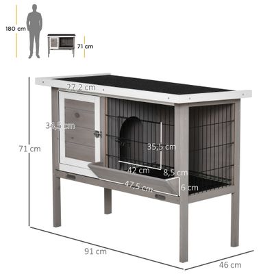 PawHut Conejera de Madera 91x46x71 cm Gris