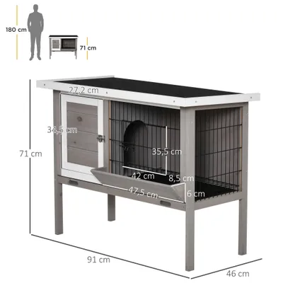 PawHut Conejera de Madera 91x46x71 cm Gris
