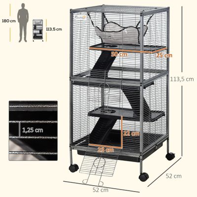 PawHut Jaula para Roedore 52x52x113.5 cm Gris