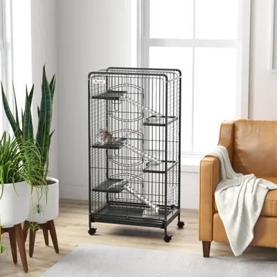 PawHut Jaula Animales Pequeño 61.5x44x131 cm Negro