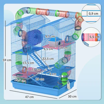 PawHut Jaula para Hámster 47x30x59 cm Azul