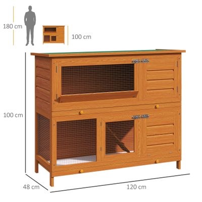 PawHut Conejera de Madera Exterior 120x48x100 cm Madera Natural