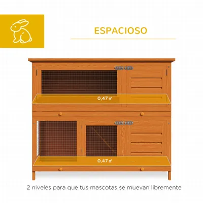 PawHut Conejera de Madera Exterior 120x48x100 cm Madera Natural