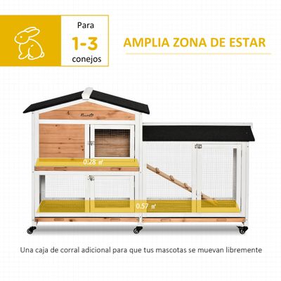 PawHut Conejera 157.4x53x99.5 cm Madera Natural