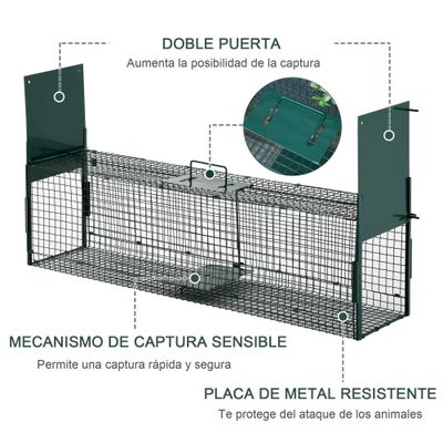 PawHut Trampa para Animales Vivo 100x25x28 cm Verde Oscuro
