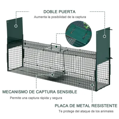 PawHut Trampa para Animales Vivo 100x25x28 cm Verde Oscuro