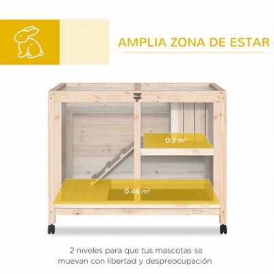 PawHut Conejera con Rueda 91.5x53.3x73 cm Madera Natural