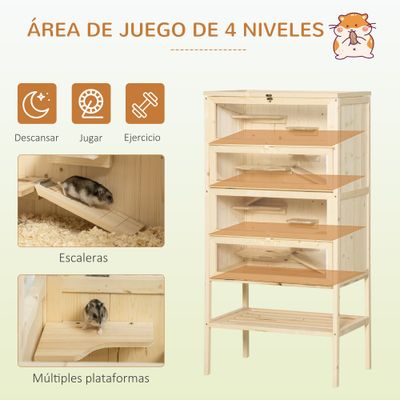 PawHut Jaula Madera para Hámster 60x40x120cm Madera