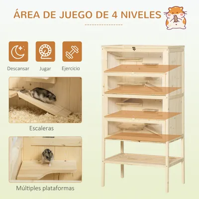 PawHut Jaula Madera para Hámster 60x40x120cm Madera