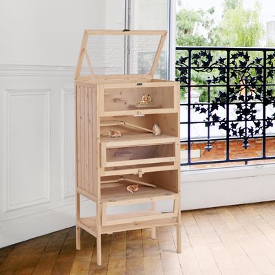 PawHut Jaula Madera para Hámster 60x40x120cm Madera
