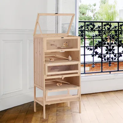 PawHut Jaula Madera para Hámster 60x40x120cm Madera